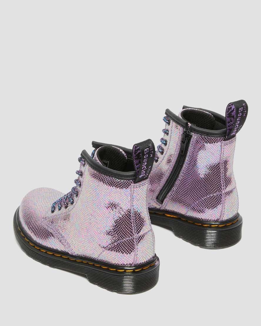 Dr Martens Toddler 1460 Iridescent Reptile Leather Kids' Lace Up Boots Purple Reptile Iridescent | UNQVJP850