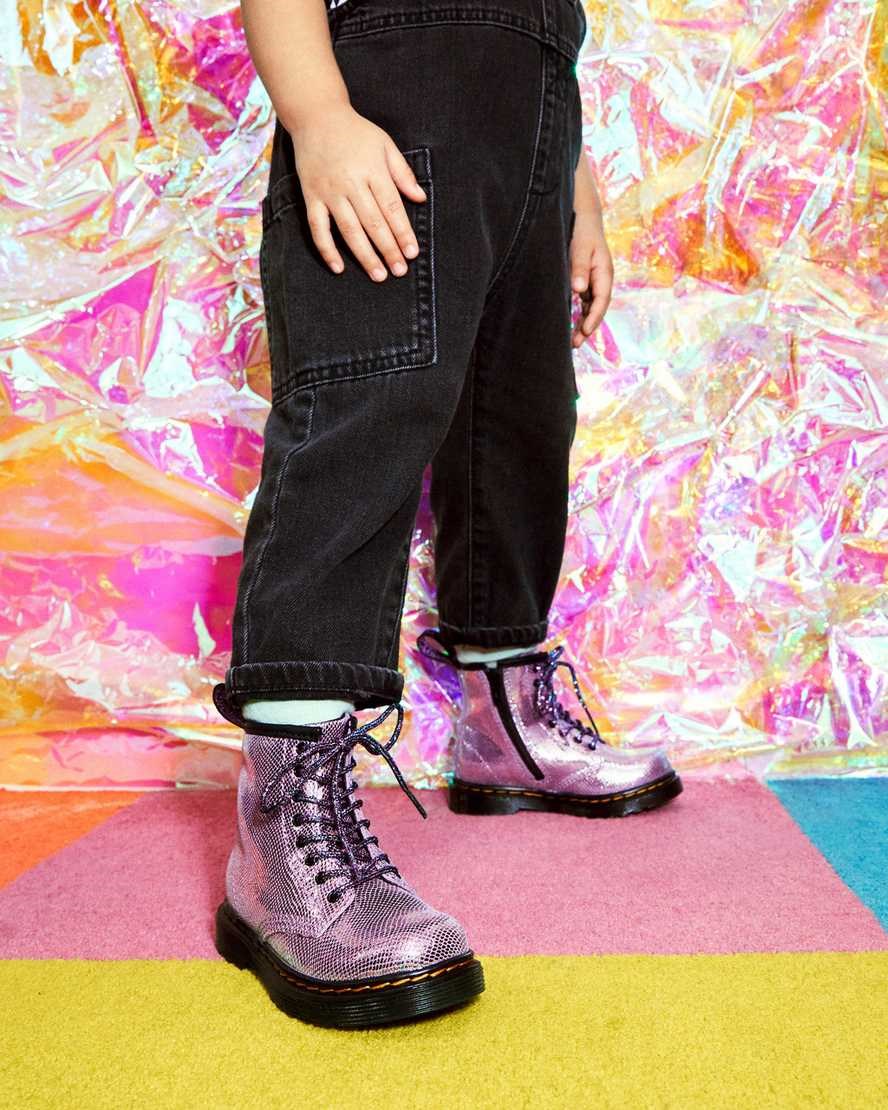 Dr Martens Toddler 1460 Iridescent Reptile Leather Kids' Lace Up Boots Purple Reptile Iridescent | UNQVJP850