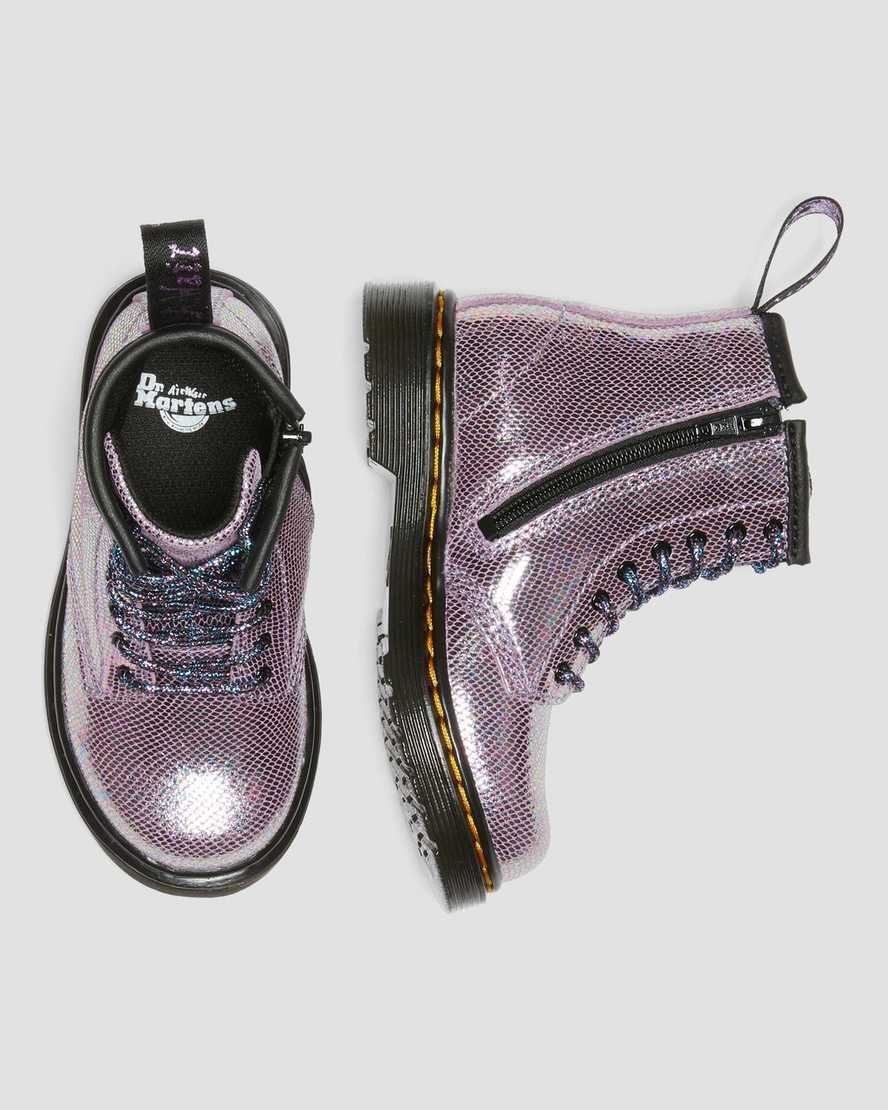 Dr Martens Toddler 1460 Iridescent Reptile Leather Kids' Lace Up Boots Purple Reptile Iridescent | UNQVJP850