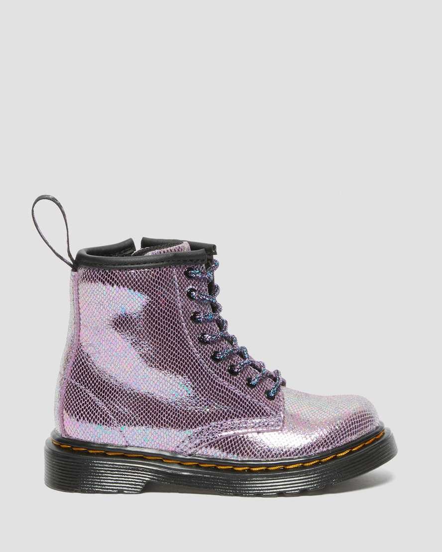 Dr Martens Toddler 1460 Iridescent Reptile Leather Kids' Lace Up Boots Purple Reptile Iridescent | UNQVJP850