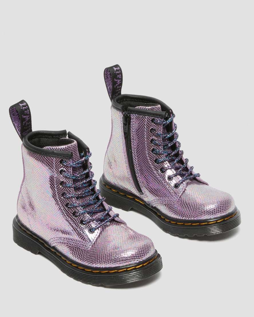 Dr Martens Toddler 1460 Iridescent Reptile Leather Kids' Lace Up Boots Purple Reptile Iridescent | UNQVJP850