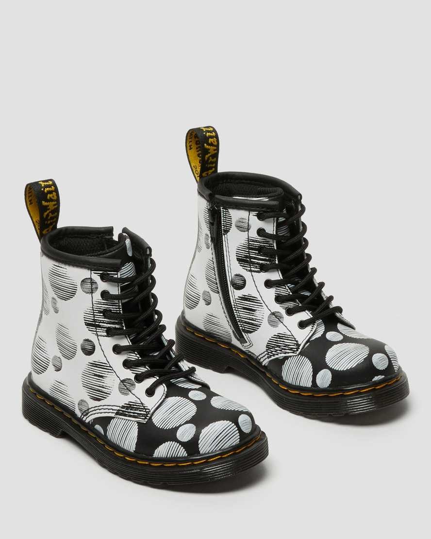 Dr Martens Toddler 1460 Polka Dot Leather Kids' Lace Up Boots Black Hydro Leather | VOSTNH497