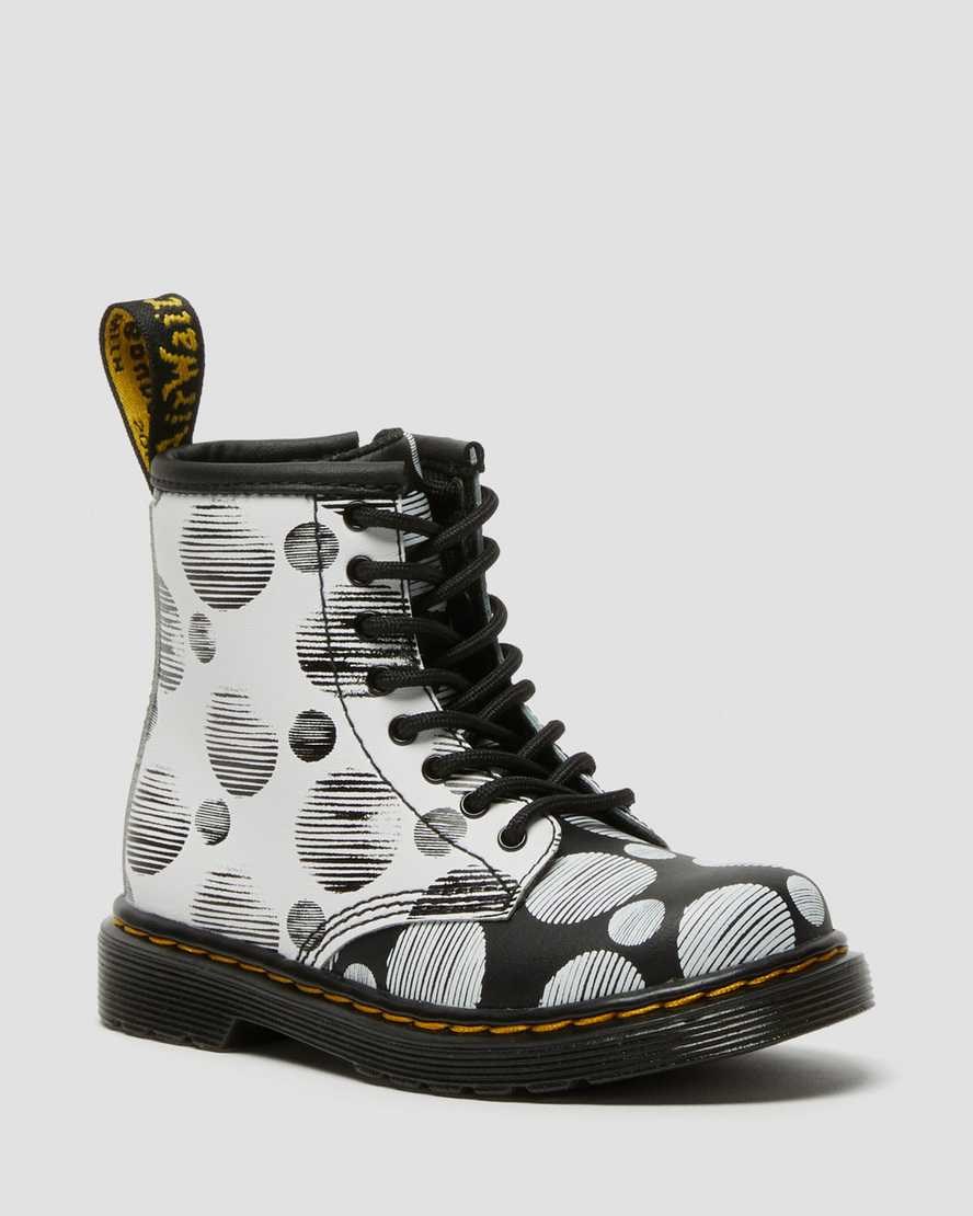 Dr Martens Toddler 1460 Polka Dot Leather Kids\' Lace Up Boots Black Hydro Leather | VOSTNH497