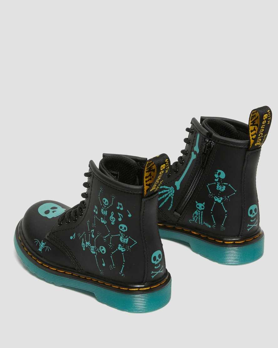 Dr Martens Toddler 1460 Skelly Print Leather Kids' Lace Up Boots Black Skelly Print Hydro | XBEIUL659