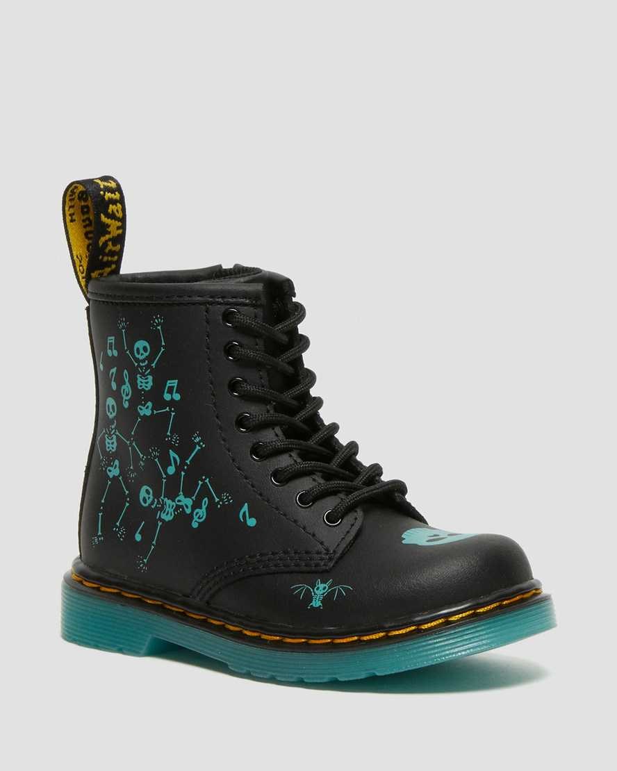 Dr Martens Toddler 1460 Skelly Print Leather Kids\' Lace Up Boots Black Skelly Print Hydro | XBEIUL659