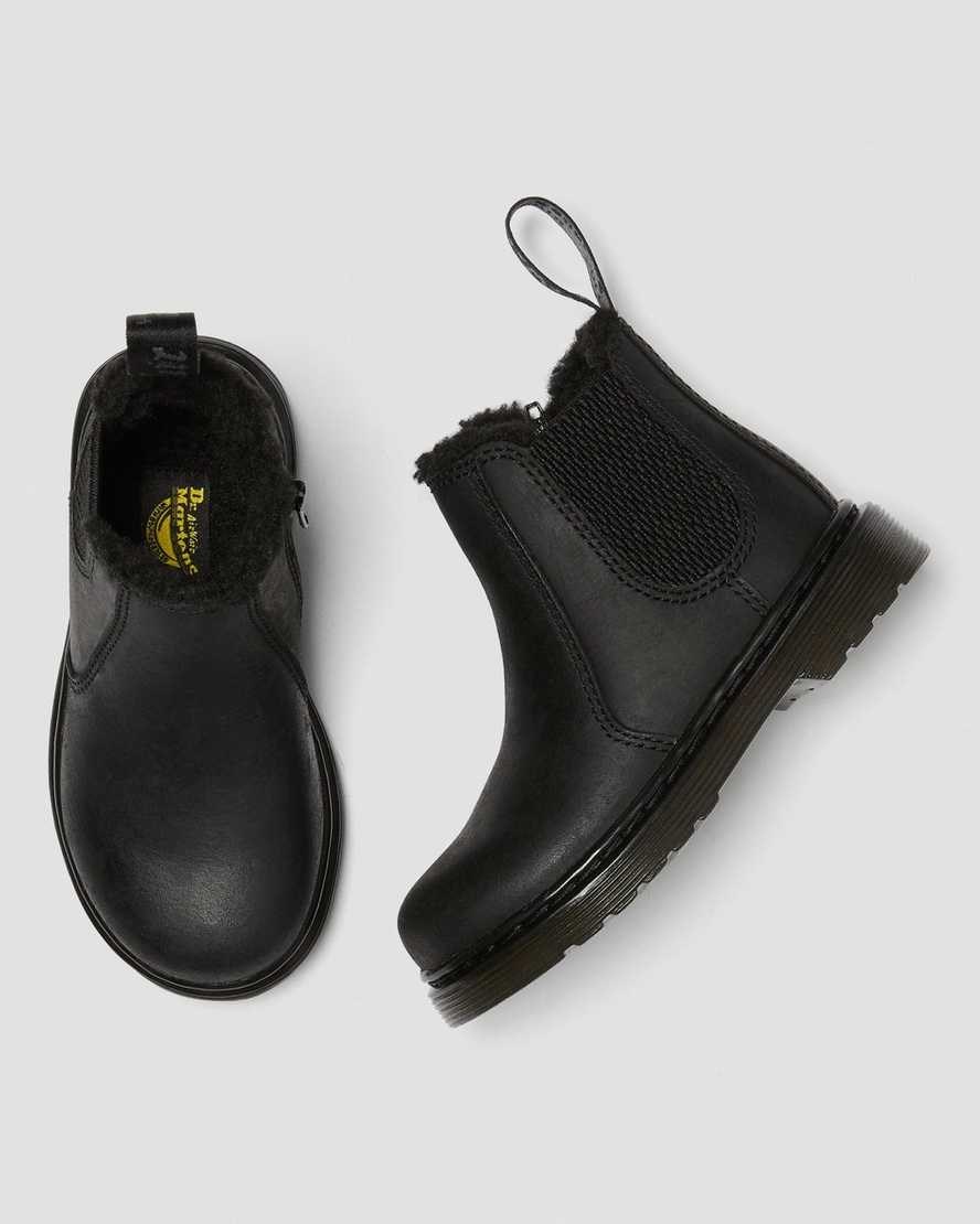 Dr Martens Toddler 2976 Faux Fur Lined Kids' Chelsea Boots Black Republic Wp | TXGADJ260