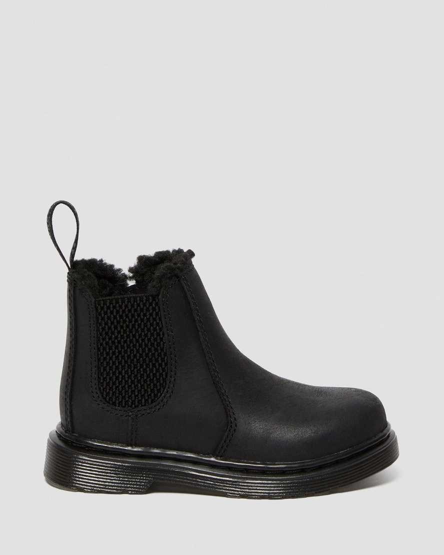 Dr Martens Toddler 2976 Faux Fur Lined Kids' Chelsea Boots Black Republic Wp | TXGADJ260