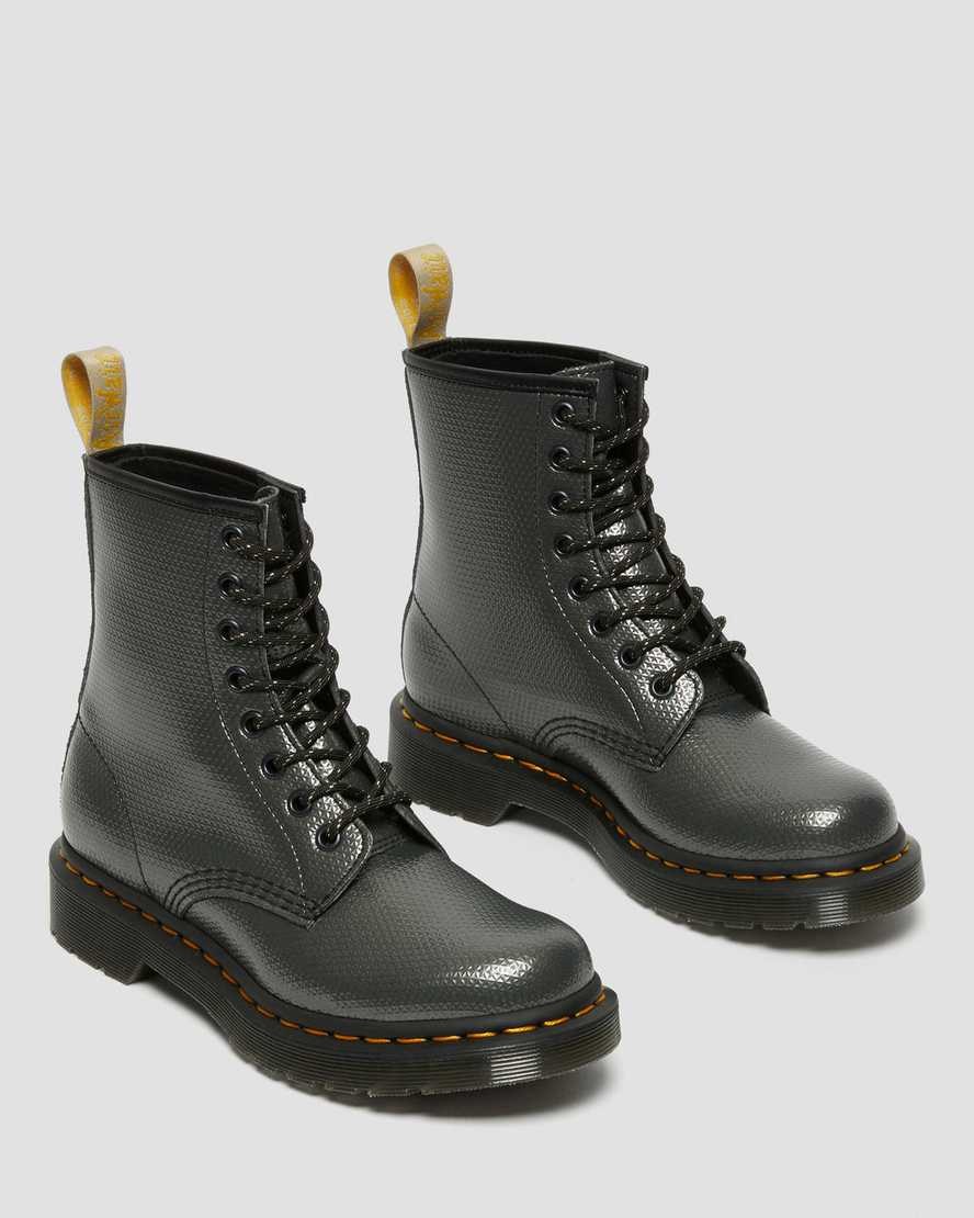 Dr Martens Vegan 1460 Metallic Emboss Women's Lace Up Boots Grey Alumix Hex Emboss | RFCQJE057