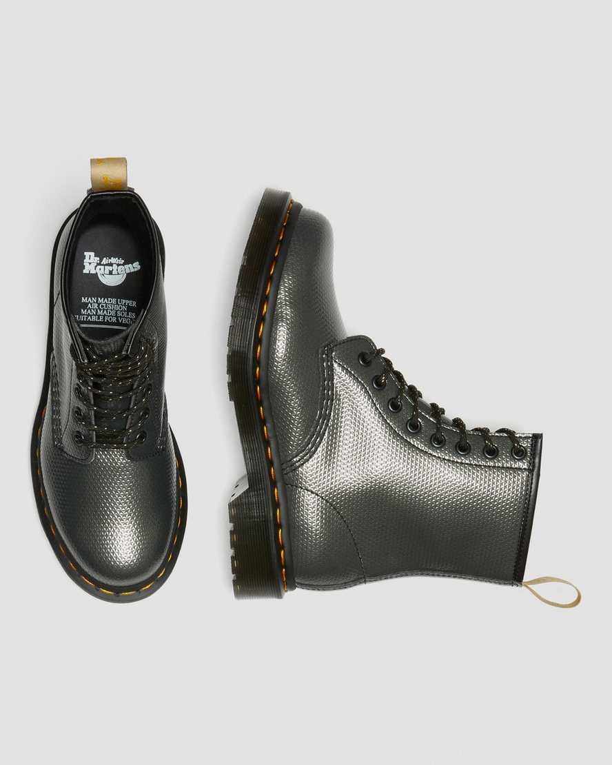 Dr Martens Vegan 1460 Metallic Emboss Women's Lace Up Boots Grey Alumix Hex Emboss | RFCQJE057