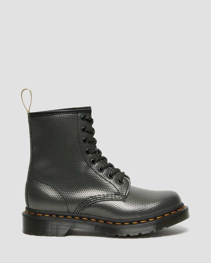 Dr Martens Vegan 1460 Metallic Emboss Women's Lace Up Boots Grey Alumix Hex Emboss | RFCQJE057