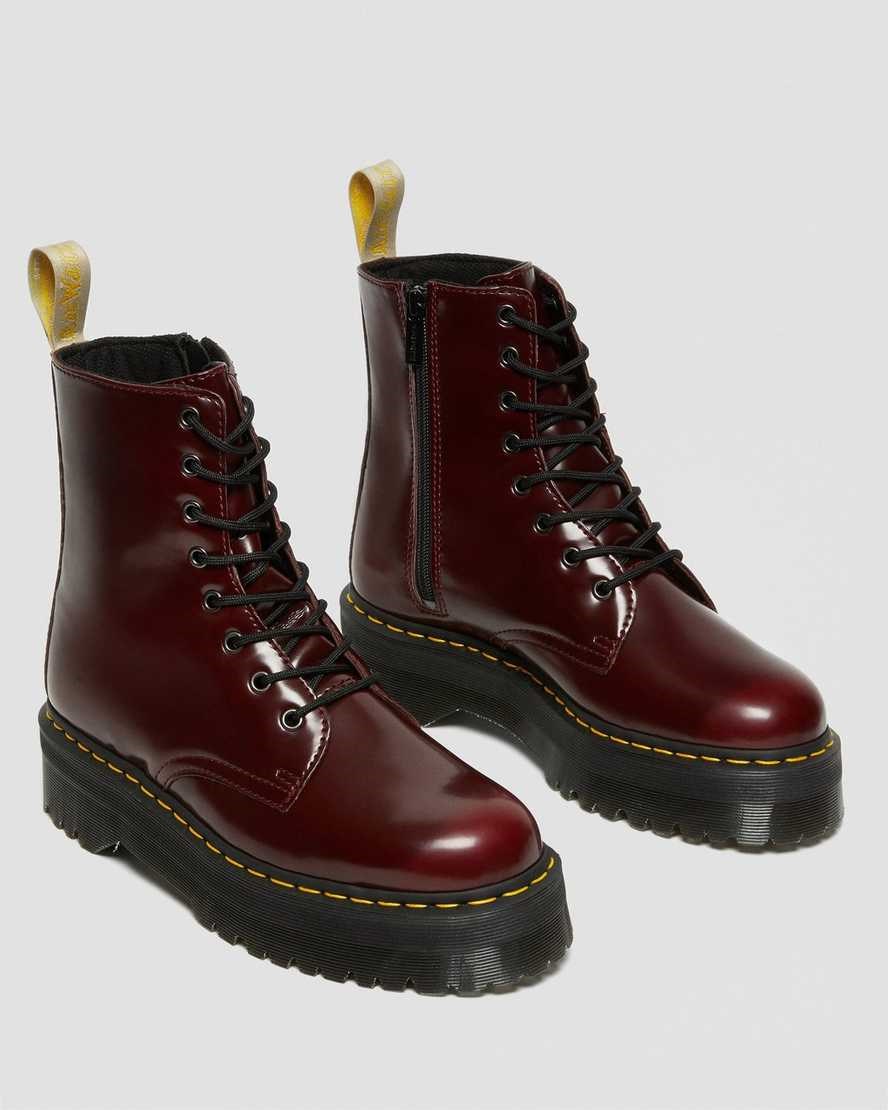 Dr Martens Vegan Jadon II Men's Lace Up Boots Cherry Red Oxford Rub Off | RJEPMT957