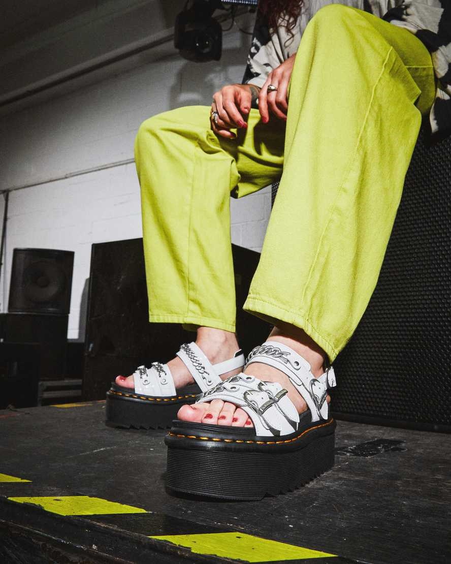 Dr Martens Voss II Chain Patent Leather Women's Patent Sandals White Patent Lamper | KXGINM968