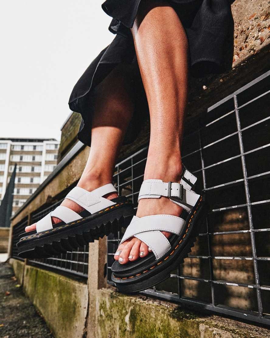 Dr Martens Voss II Leather Women's Strap Sandals White Hydro Leather | ATWKSR150