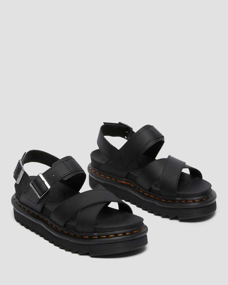 Dr Martens Voss II Leather Women's Strap Sandals Black Hydro Leather | MKLGZF578