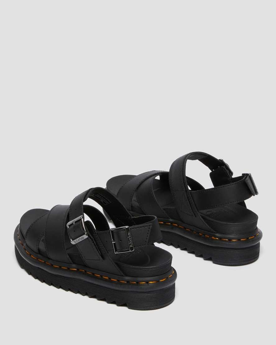 Dr Martens Voss II Leather Women's Strap Sandals Black Hydro Leather | MKLGZF578