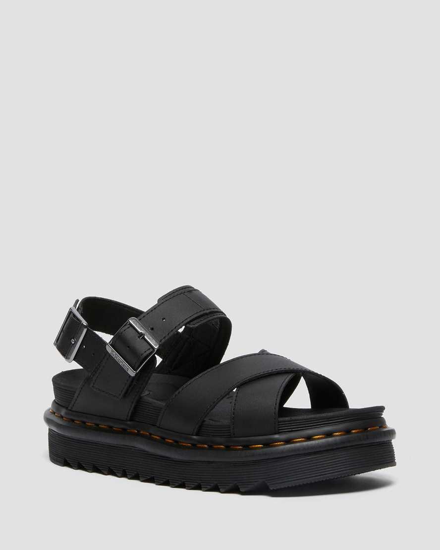 Dr Martens Voss II Leather Women\'s Strap Sandals Black Hydro Leather | MKLGZF578