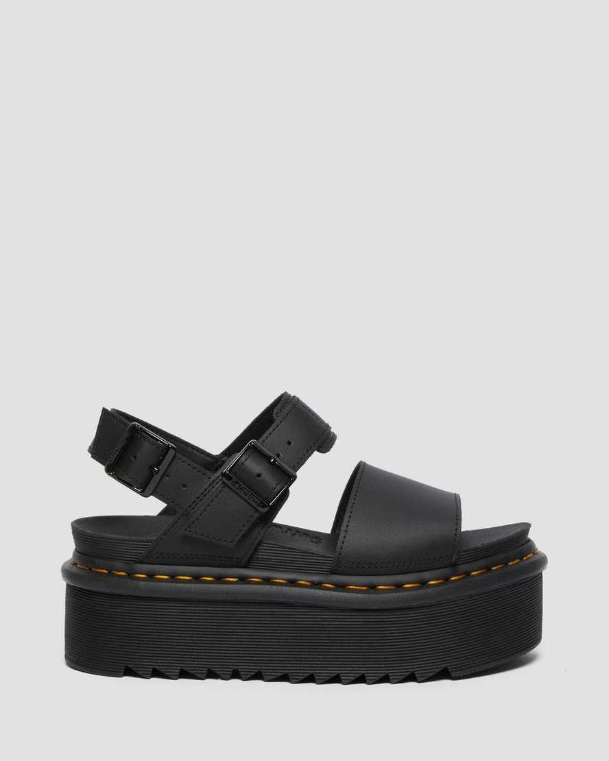 Dr Martens Voss Leather Women's Strap Platform Sandals Black Hydro Leather | ZCMNPQ743