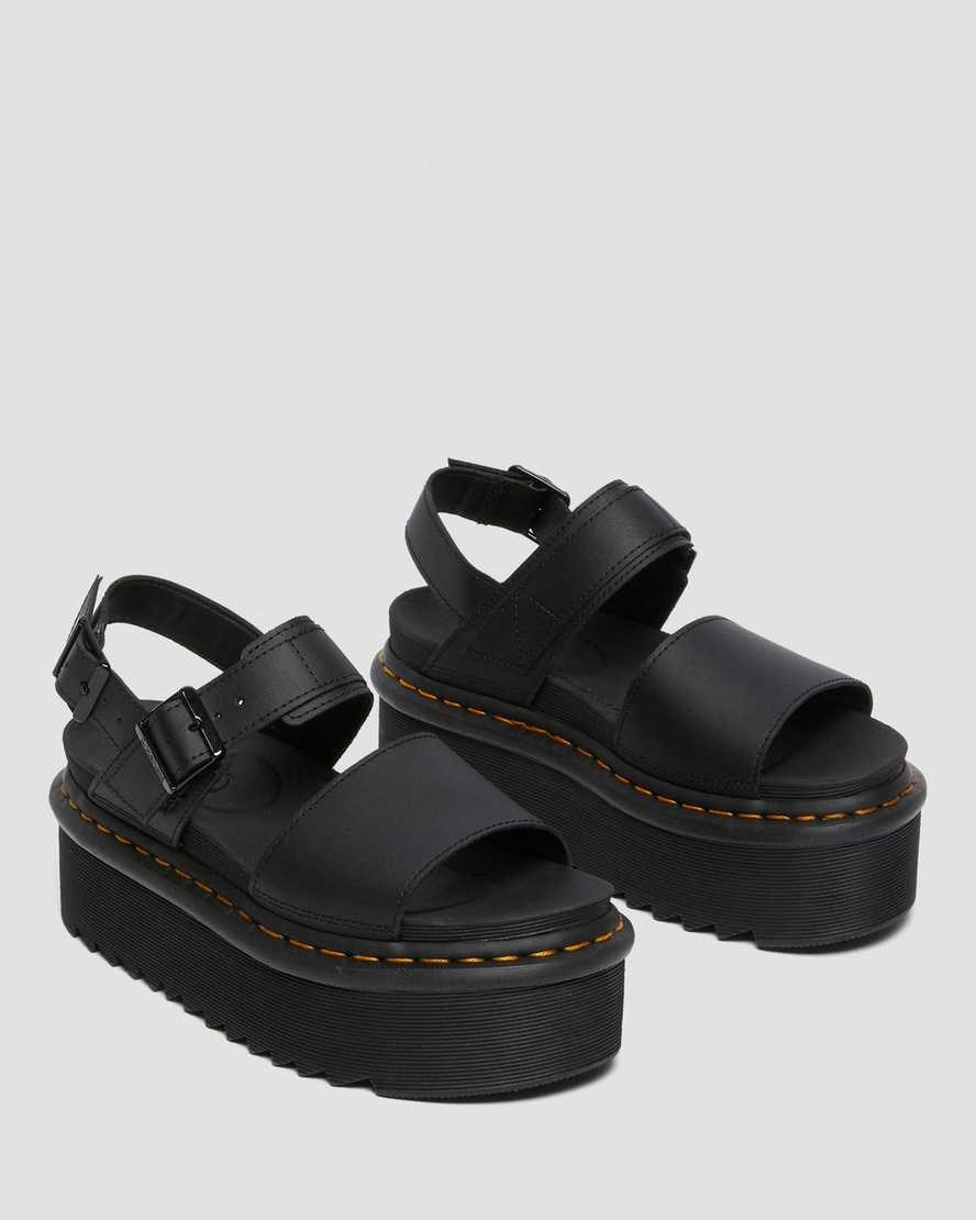 Dr Martens Voss Leather Women's Strap Platform Sandals Black Hydro Leather | ZCMNPQ743