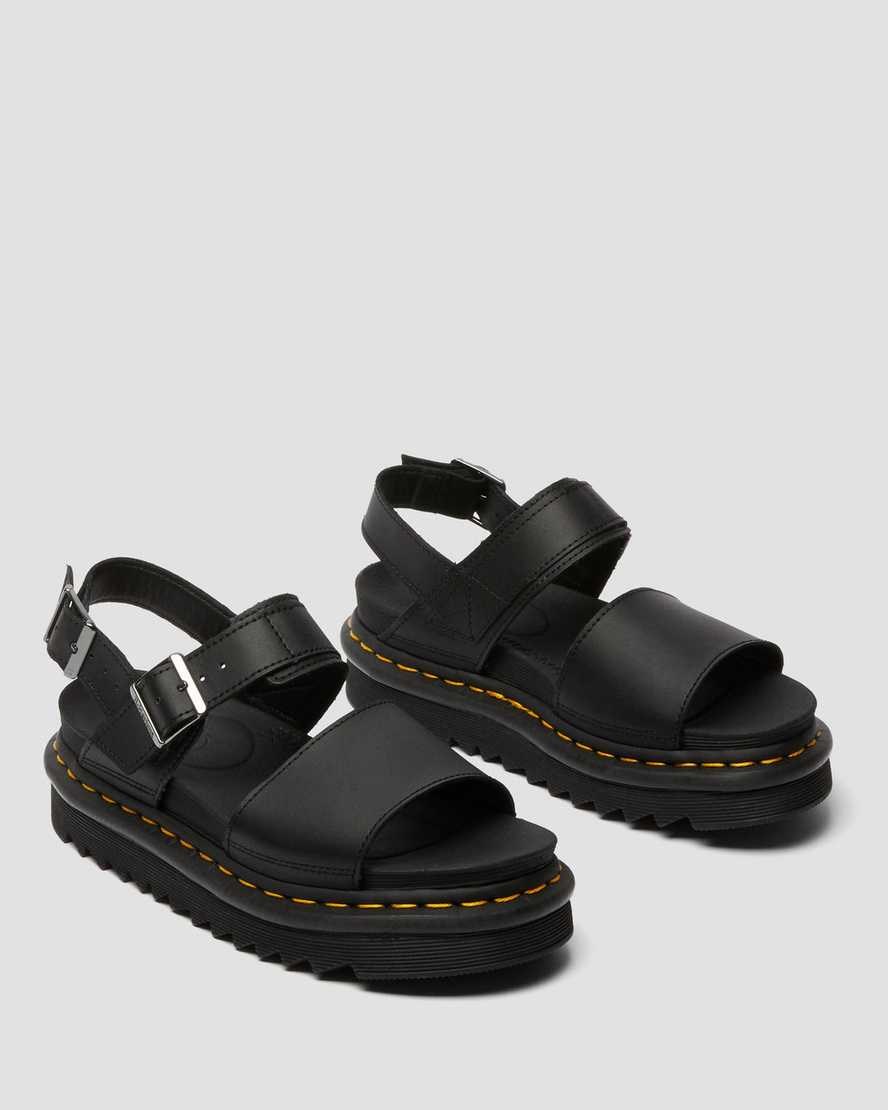 Dr Martens Voss Leather Women's Strap Sandals Black | FRBOVW958