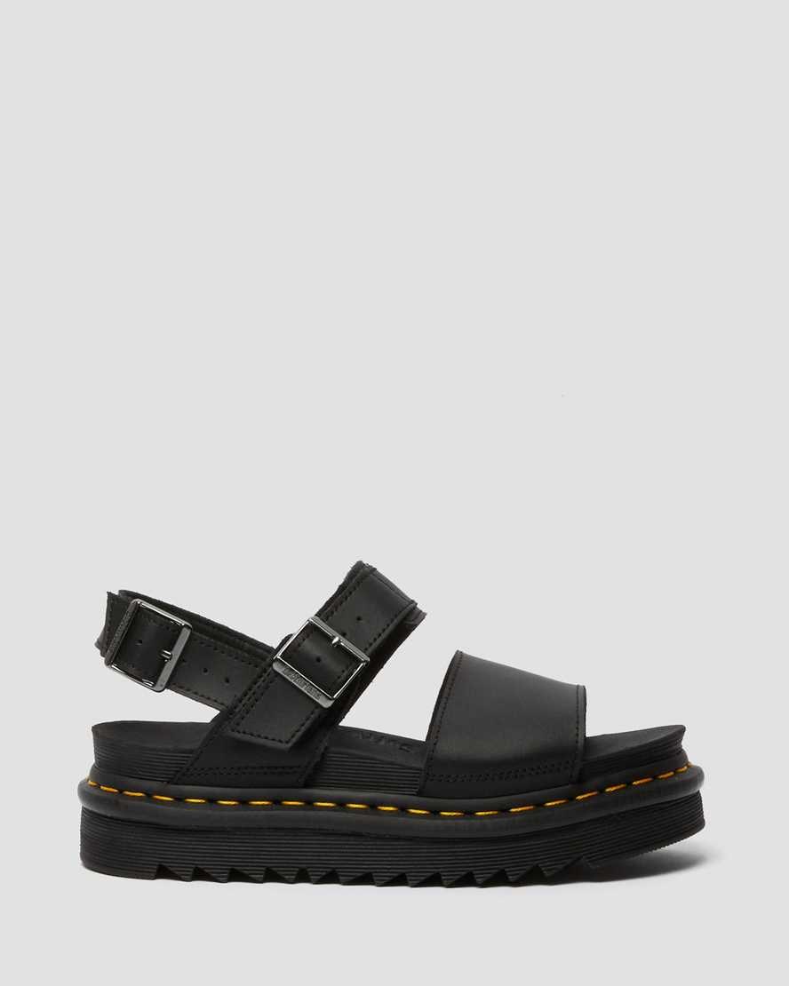 Dr Martens Voss Leather Women's Strap Sandals Black | FRBOVW958