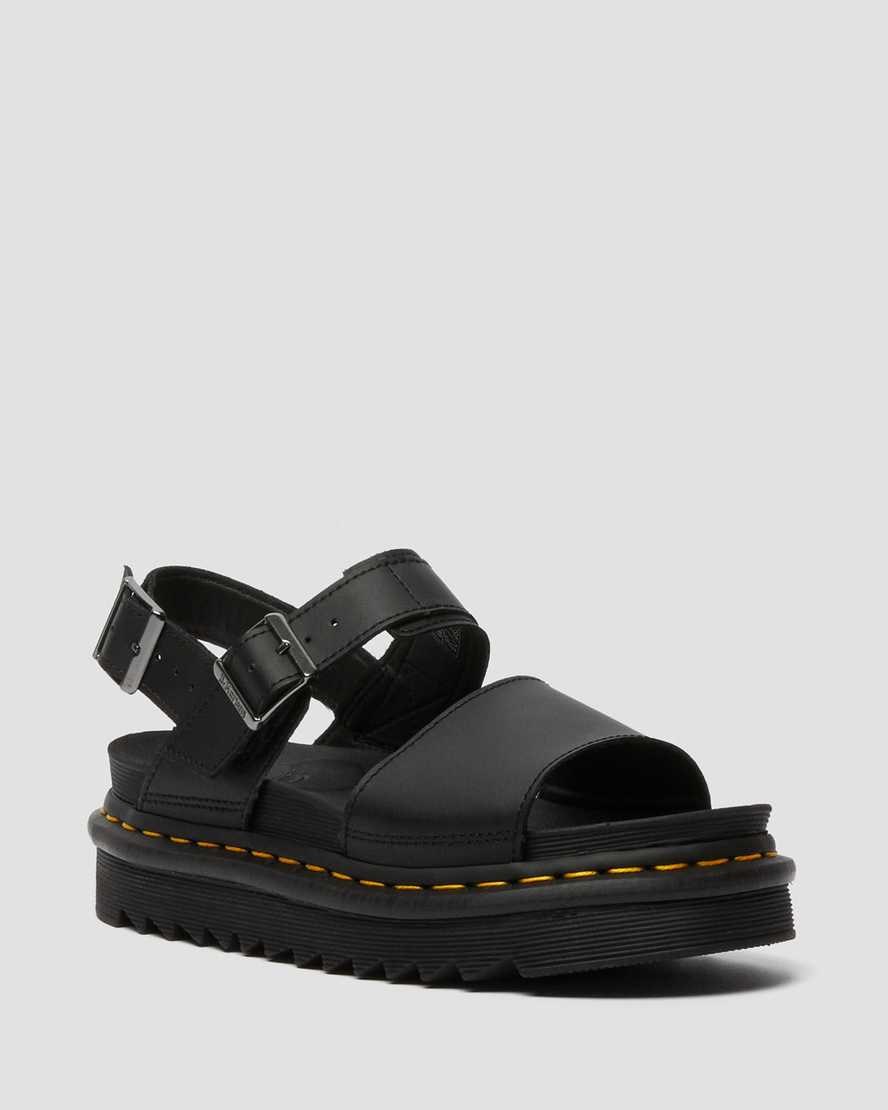 Dr Martens Voss Leather Women\'s Strap Sandals Black | FRBOVW958