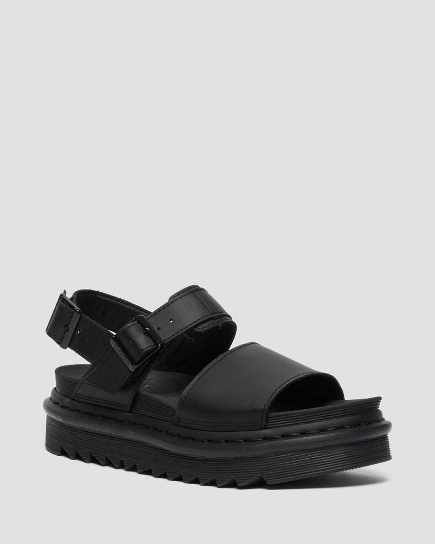 Dr Martens Voss Leather Women\'s Strap Sandals Black Hydro Leather | VHGKSW243