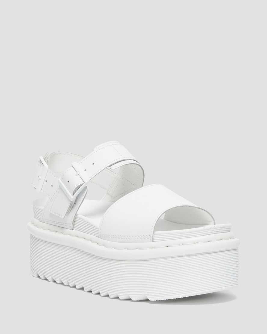 Dr Martens Voss Mono Leather Women's Platform Strap Sandals White Hydro Leather | YHXBNC396