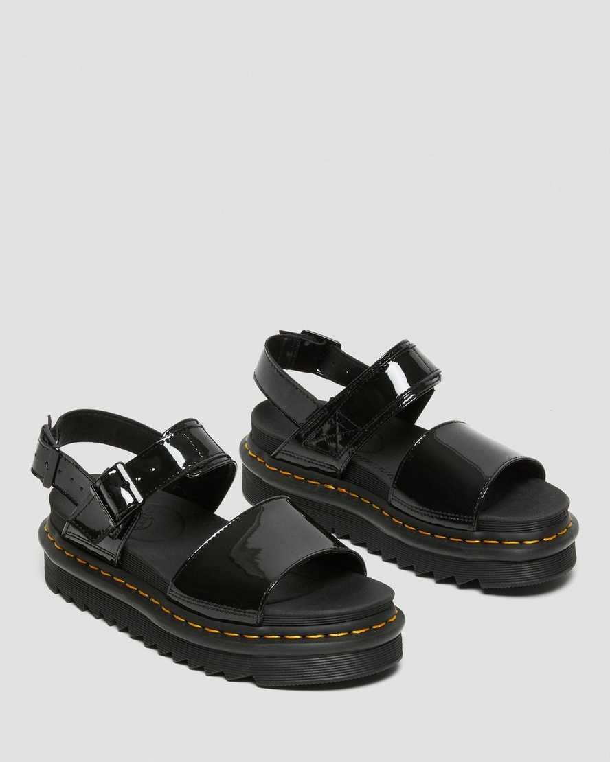 Dr Martens Voss Patent Leather Women's Patent Sandals Black Patent Lamper | NYUOKE504