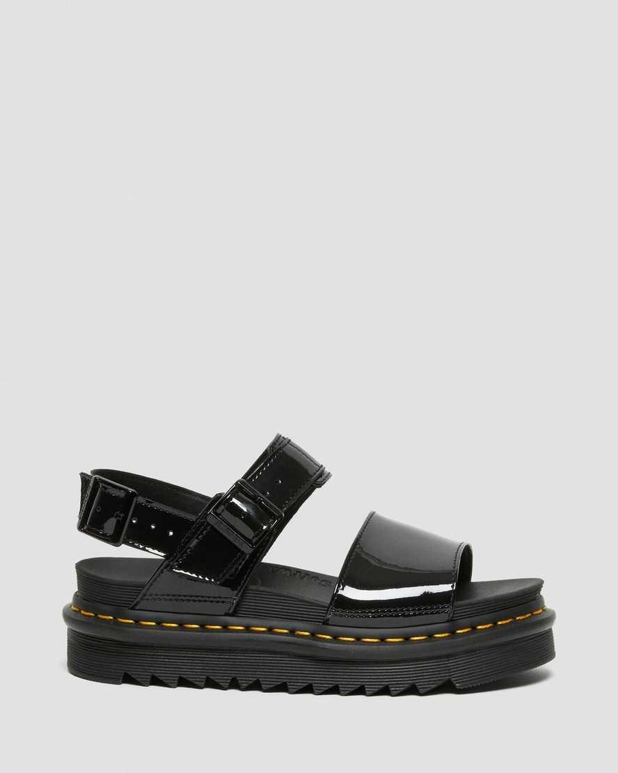 Dr Martens Voss Patent Leather Women's Patent Sandals Black Patent Lamper | NYUOKE504