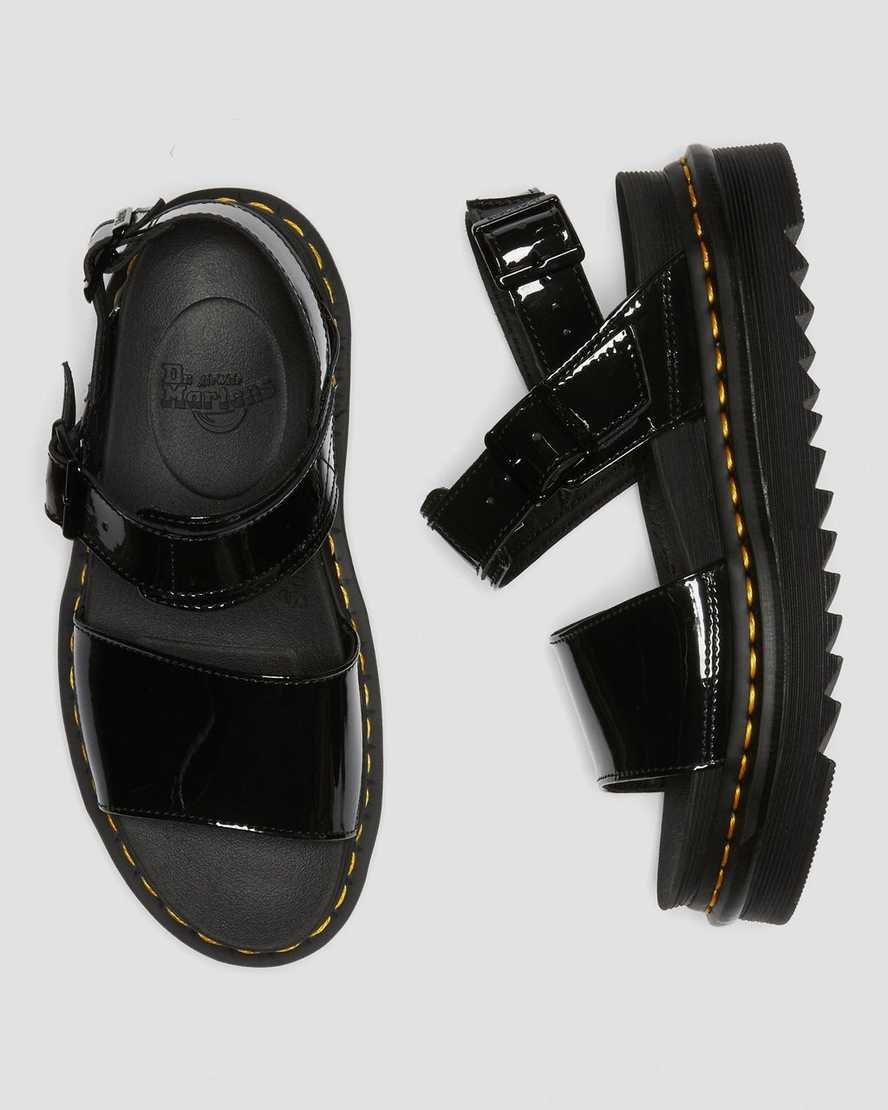 Dr Martens Voss Patent Leather Women's Patent Sandals Black Patent Lamper | NYUOKE504