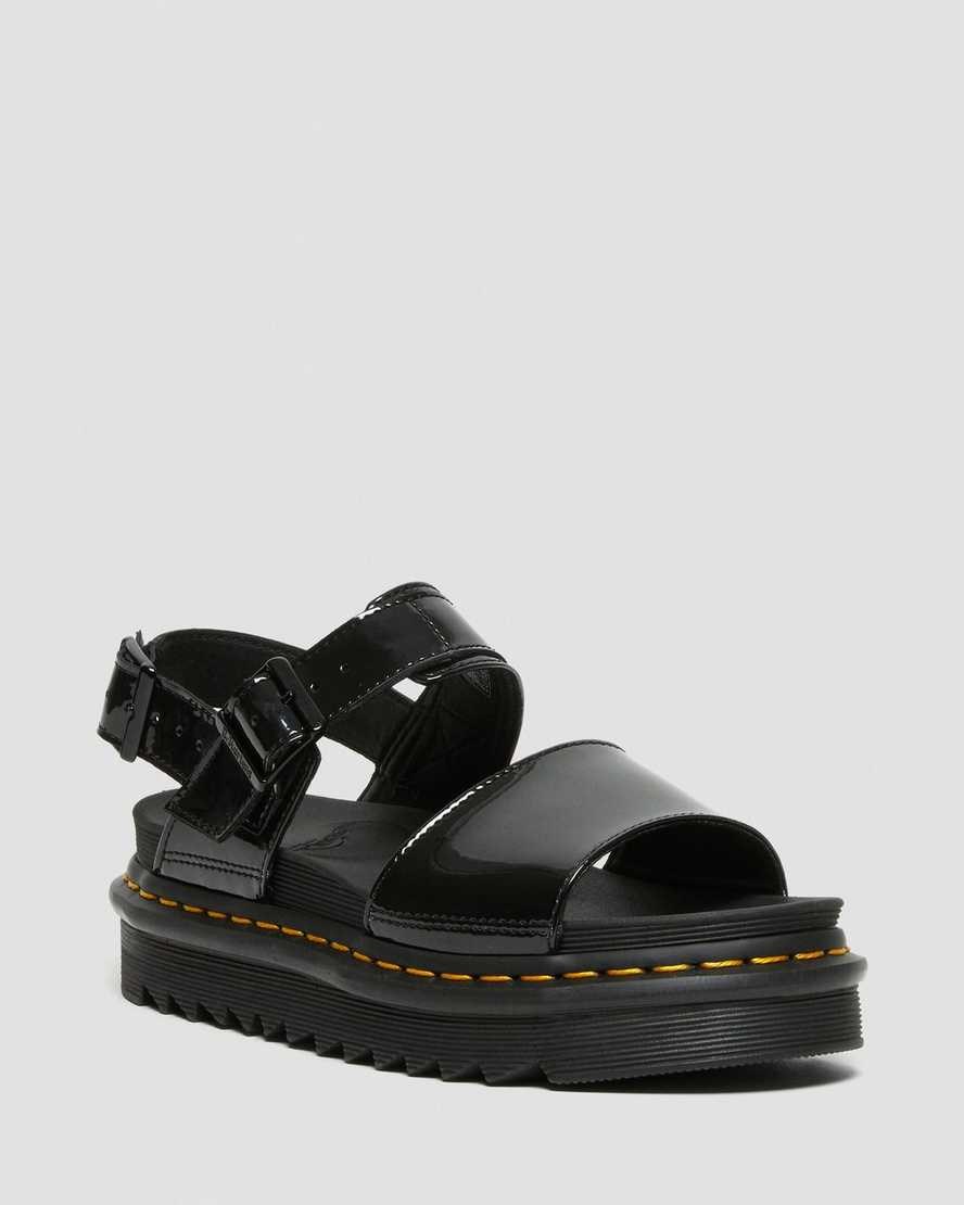 Dr Martens Voss Patent Leather Women\'s Patent Sandals Black Patent Lamper | NYUOKE504