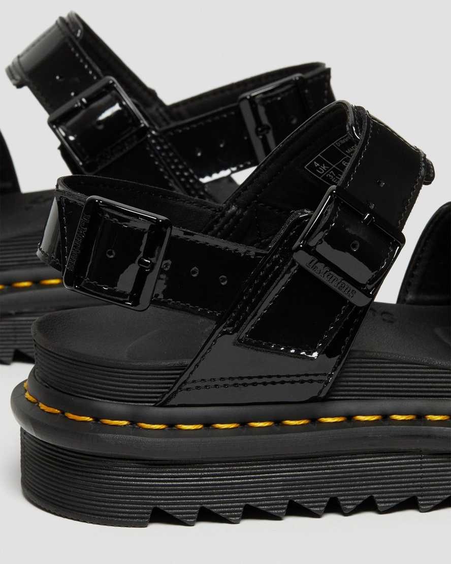 Dr Martens Voss Patent Leather Women's Strap Sandals Black Patent Lamper | ZJNCXQ423