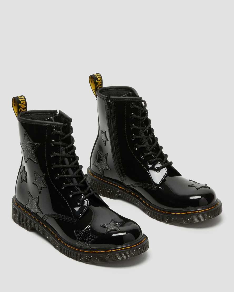 Dr Martens Youth 1460 Glitter Star Patent Kids' Lace Up Boots Black Patent Lamper | VKSEFY583