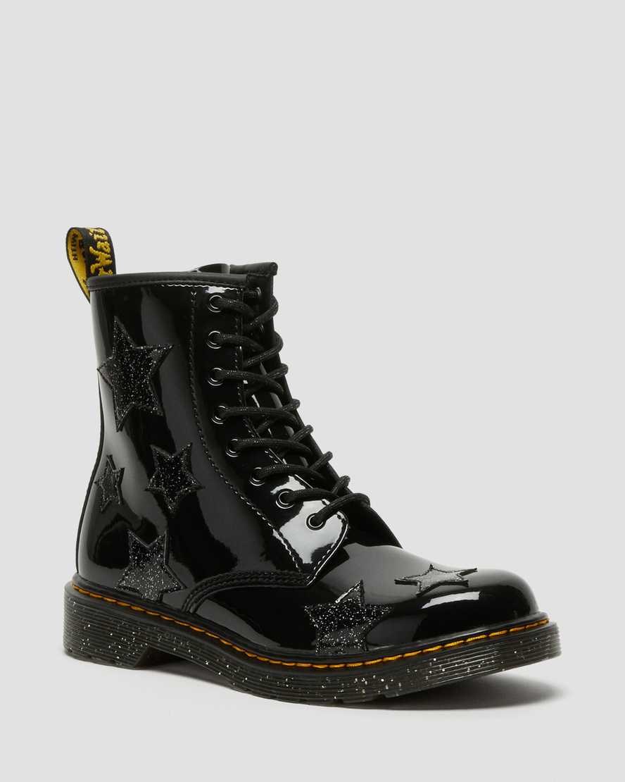 Dr Martens Youth 1460 Glitter Star Patent Kids' Lace Up Boots Black Patent Lamper | VKSEFY583