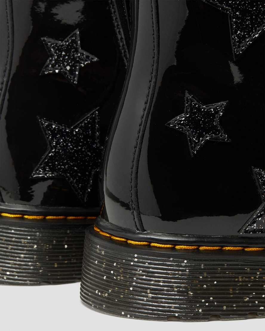 Dr Martens Youth 1460 Glitter Star Patent Kids' Lace Up Boots Black Patent Lamper | VKSEFY583