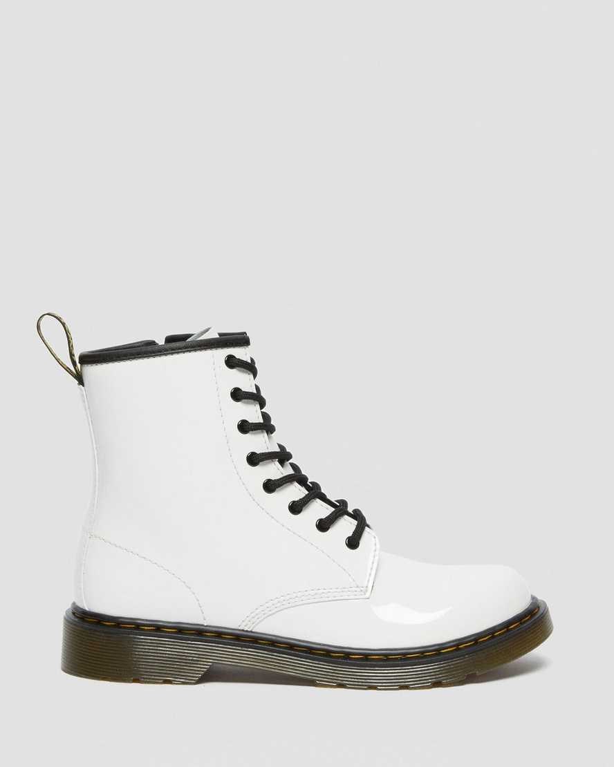 Dr Martens Youth 1460 Patent Leather Kids' Lace Up Boots White Patent Lamper | DCKPFR930