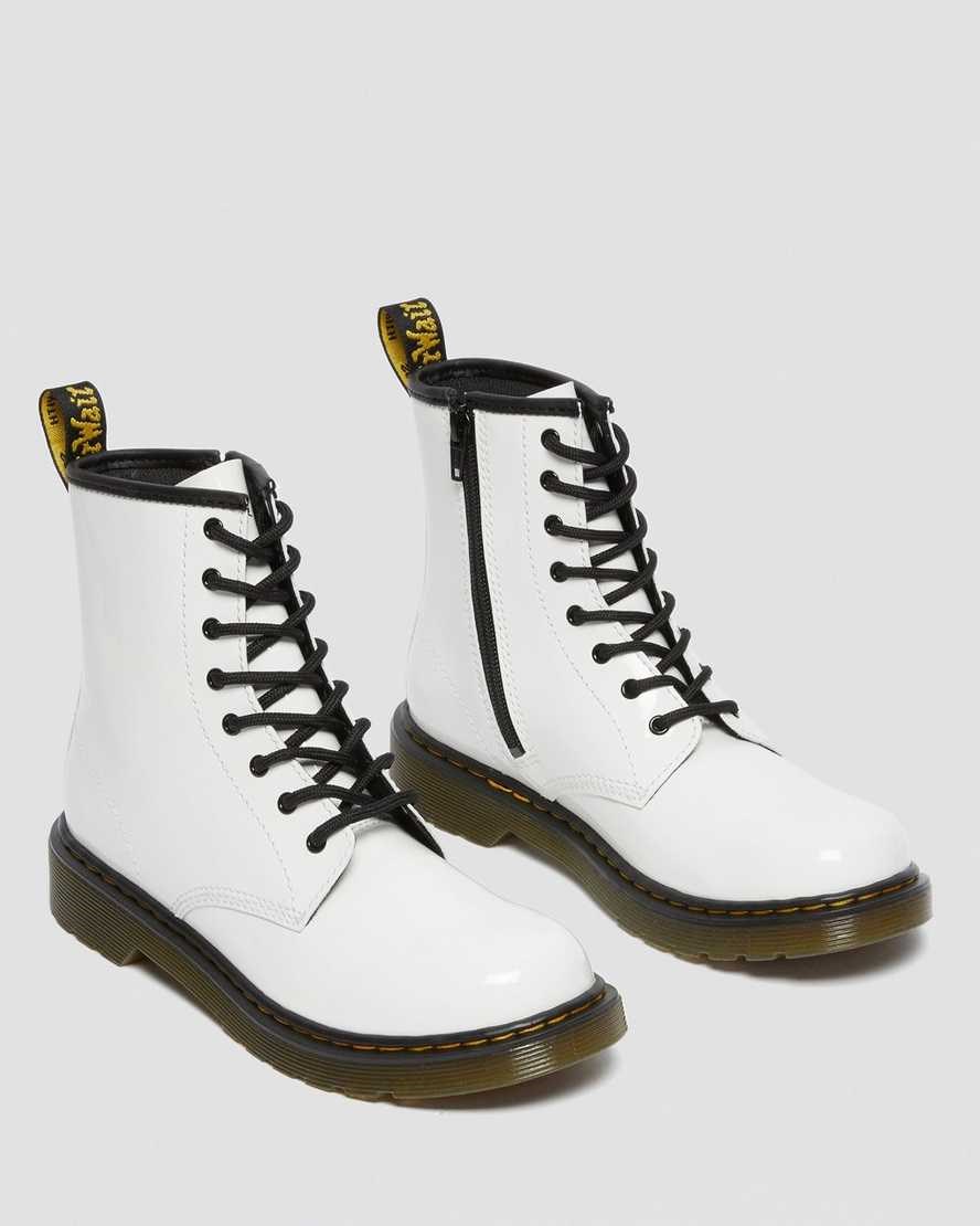 Dr Martens Youth 1460 Patent Leather Kids' Lace Up Boots White Patent Lamper | DCKPFR930