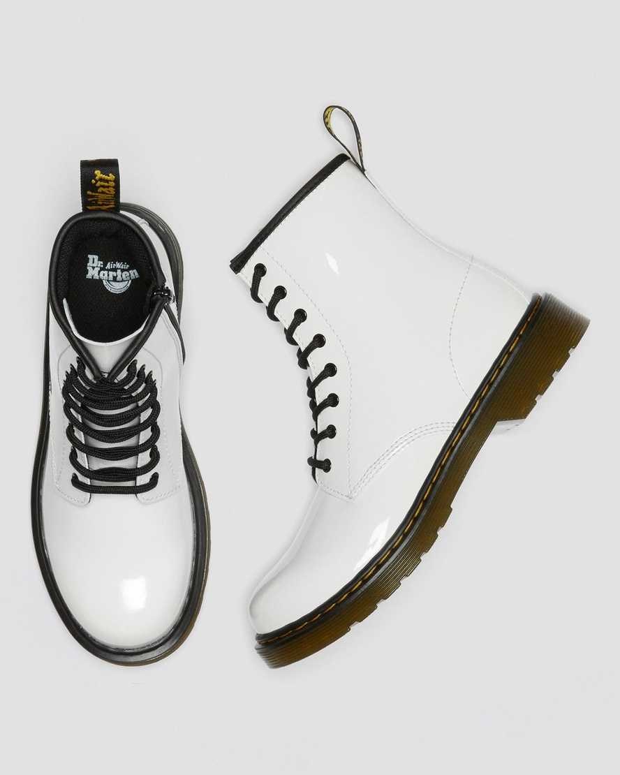 Dr Martens Youth 1460 Patent Leather Kids' Lace Up Boots White Patent Lamper | DCKPFR930