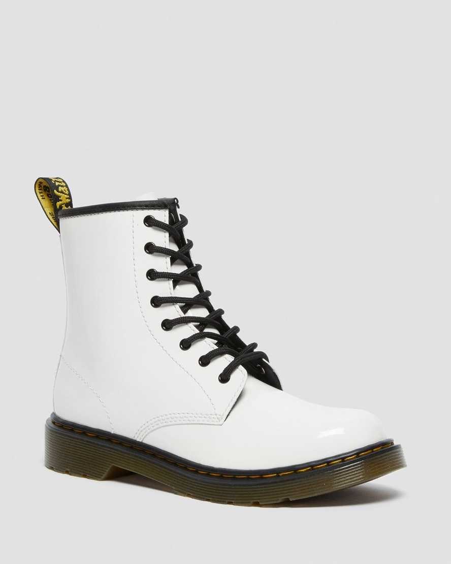 Dr Martens Youth 1460 Patent Leather Kids\' Lace Up Boots White Patent Lamper | DCKPFR930