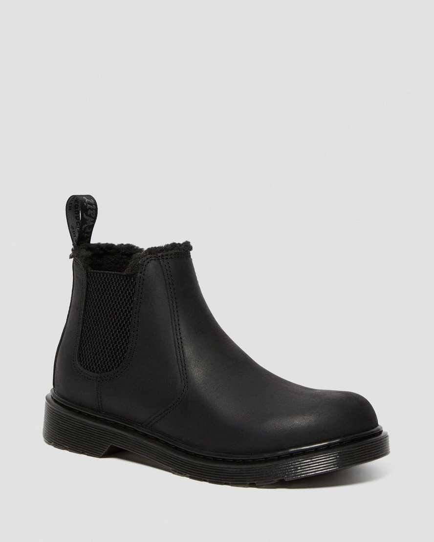 Dr Martens Youth 2976 Faux Fur Lined Kids\' Chelsea Boots Black Republic Wp | FYHPRC672