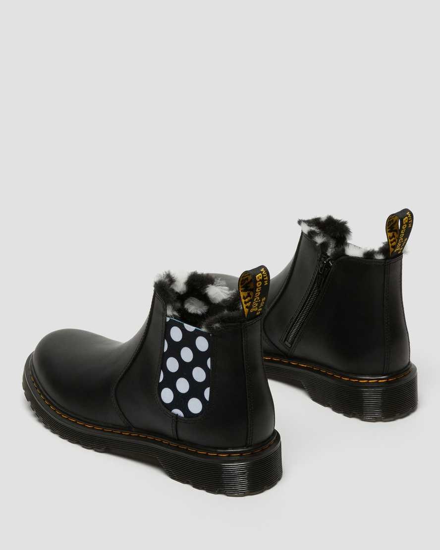 Dr Martens Youth 2976 Leonore Faux Fur Lined Leather Kids' Chelsea Boots Black Romario | BHQZAC138