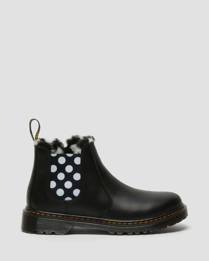 Dr Martens Youth 2976 Leonore Faux Fur Lined Leather Kids' Chelsea Boots Black Romario | BHQZAC138