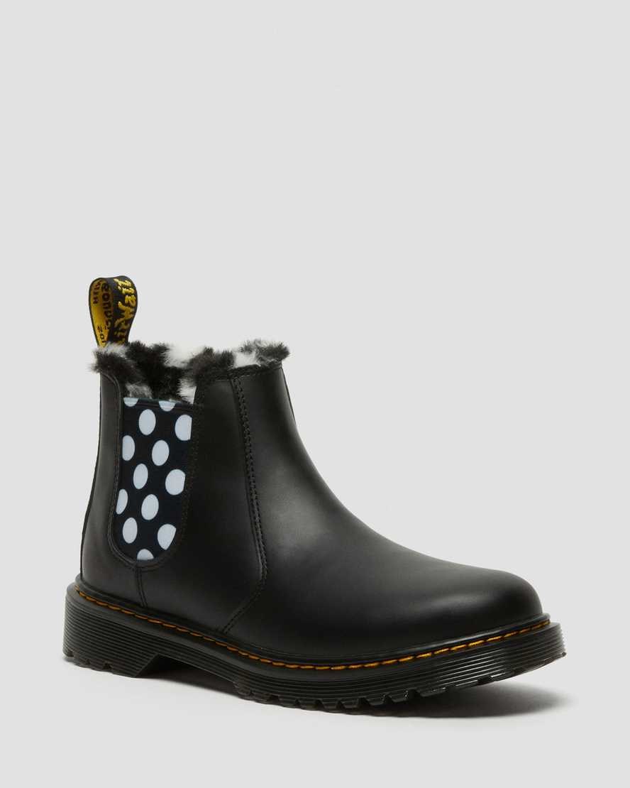 Dr Martens Youth 2976 Leonore Faux Fur Lined Leather Kids\' Chelsea Boots Black Romario | BHQZAC138